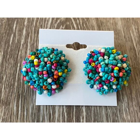 Multi Color Seed Bead Stud Earrings - Picture 1 of 1